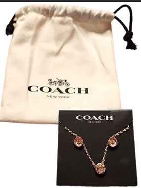 Coach Open Circle Necklace & Tea Rose Stud Earring Set Rose Gold